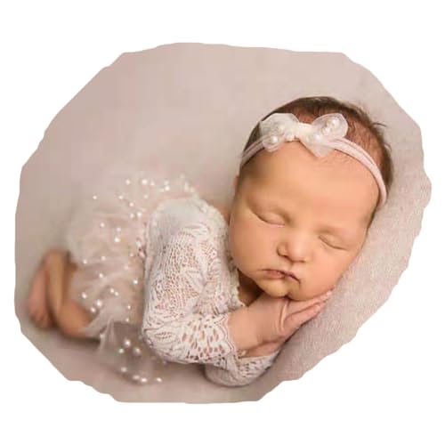 Zeroest Newborn Photography Outfits Girl Lace Romper Newborn Photography Props Rompers Baby Girls Skirt Photoshoot 3 PCS - color: White-long Sleeve