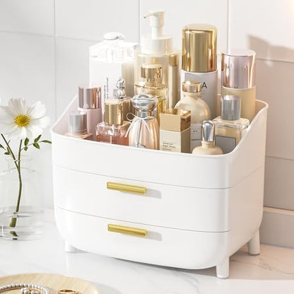 Vtopmart 3-Tier Skincare Makeup Organizer with Drawers for Vanity and Bathroom Countertop, Large Cosmetic Storage Box Case for Dresser, with Non-Slip Base - style: no Lids