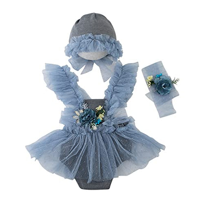 Zeroest Newborn Photography Prop Outfits Girl Lace Outfit Set Baby Girl Photo Shoot Infant Princess Photos - color: Grey