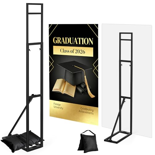 Black Metal Graduation Backdrop Stand, Adjustable Height 3.3-6.6 Ft Arch Frame with Foldable Base & Weight Bag, Installation-Free Balloon Floral Arch Stand for Ceremony Prom Birthday Party Decor (1 Pack) - color: black