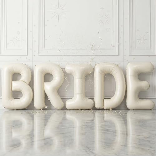 Biapian 40 Inch BRIDE Letter Balloons, Big Cream BRIDE Foil Balloons, 5 Pcs Giant Foil Large Aluminum Balloon Helium for Wedding Bridal Shower Anniversary Engagement Bachelorette Party Decoration - color: Cream Letter-bride