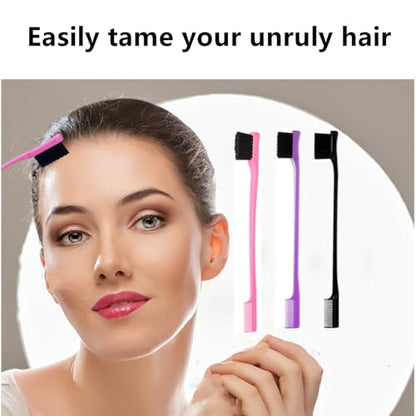 6Pack Double Sided Edge Control Hair Brush Professional Edge Control Hair Brush Comb Set, Dual-Sided Bristle Design, Pink Purple Black - color: Purple