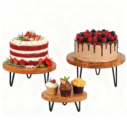 3 Pcs Buffet Risers, Wood Round Food Riser Dessert Table Display Stand Set for Party Wood Cupcake Stands Nesting Table for Home Decor (Natural) - color: Natural