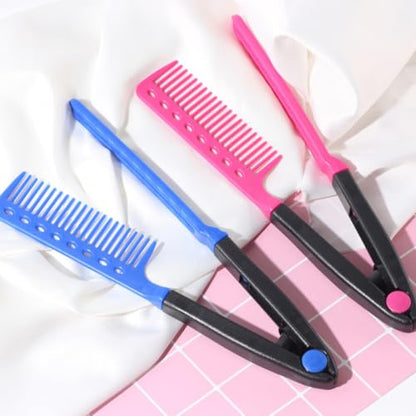 3pcs Foldable V-shaped Hairdressing Straightener Combs for Salon Flat Ironing, Portable Hair Styling Tools for Women and Men