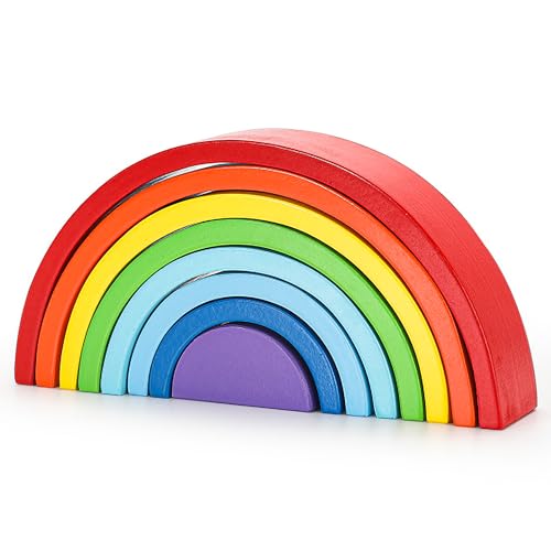 TUOWITA Wooden Rainbow Stacking Toy, Large Wood Stacker Arch Game, Montessori Arch Bridge Rainbow Building Blocks, Colorful Stacking Blocks Puzzles for Kids 3 4 5 Years Old, Rainbow Decor (8 Layers) - color: Extra Large-rainbow