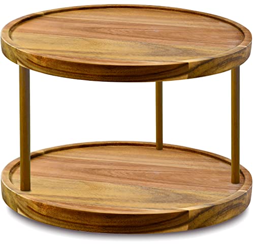 14" Two-Tier Acacia Wood Lazy Susan Organizer Kitchen Turntable for Cabinet Pantry Table Organization - color: Acacia Two Tier, size: 14"