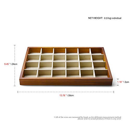Oirlv 24 Grid Wood Jewelry Tray Microfiber Interior Jewelry Drawer Organizer Showcase Display Box Ring Earrings Holder - color: Creamy-white 24 grid tray