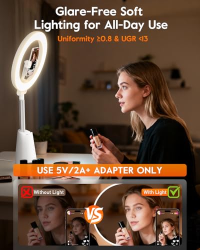 Ring Light for Makeup and Video Recording, 11" Desk Ring Light with 13.5" Stand & Phone Holders, Touch Control, Dimmable LED Selfie Light for Makeup, Video, Zoom Calls, Live Stream, YouTube&TikTok