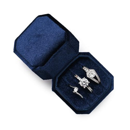 3 Slots Ring Box Velvet Ring Gift Box Wedding Day For Proposal, Engagement, Wedding, Mother's Day, Valentine's Day (Dark Blue) - color: Dark Blue