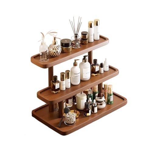 GDQ Wooden Display Organizer Stand,Perfume Organizer, Brown Pine Wood Vanity Organizer Display Storage for Cosmetics, Perfume, Plants, Tea Set, Open Design for Entryway/Living Room/Bathroom/Bedroom - color: Brown