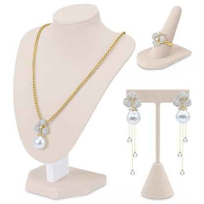 Wenqik 3 Pcs Velvet Jewelry Display Set Velvet Necklace Bust Holder T Shape Earring Stand Ring Finger Jewelry Holder (Linen) - color: Linen