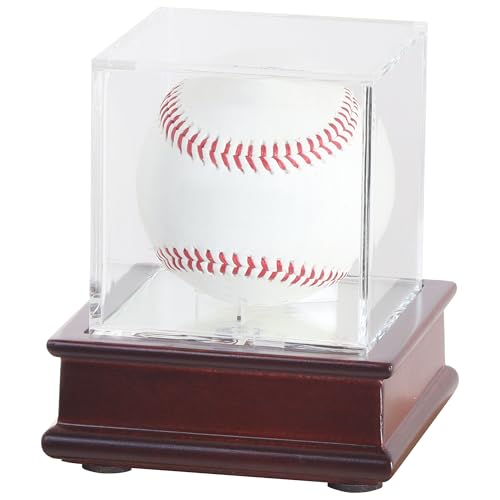 DisplayGifts Baseball Display Case Wooden Lacrosse Ball Stand 98% UV High Protection All-Sides Closure Cube for a Home Run or Autographed Ball Cherry Finish Bottom - color: Cherry