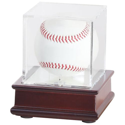 DisplayGifts Baseball Display Case Wooden Lacrosse Ball Stand 98% UV High Protection All-Sides Closure Cube for a Home Run or Autographed Ball Cherry Finish Bottom - color: Cherry