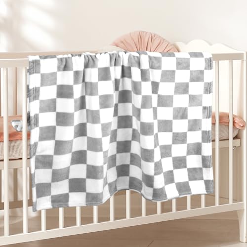 GreatBba Plush Checkered Baby Blanket for Boys Girls Nursery, 30"*40" Warm Short Fleece Blanket Neutral for Infant Newborn, Small Fuzzy for Sleeping, Chenille or Stroller (Gray&White) - color: Gray&white