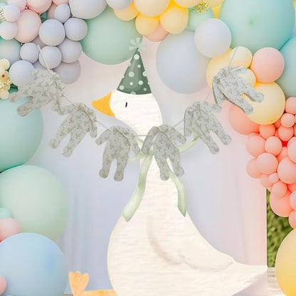 Goose Theme Banner - Little Goose Baby Shower Decoration, Six Large Pajamas with Ribbon Bow,Neutral Color,Anniversary Birthday Party Photo Shoot Background Props