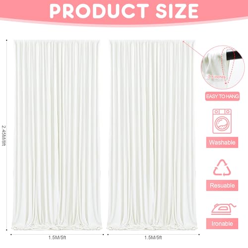 Asee'm 10x8FT Ivory Backdrop Curtains for Parties, Polyester Photo Fabric Curtain Backdrop Drapes for Birthday Wedding Party Decor Background Photography with Rod Pocket, 5x8FT, 2 Panels - color: Ivory, size: 5'(W) x 8'(H), 2 panels