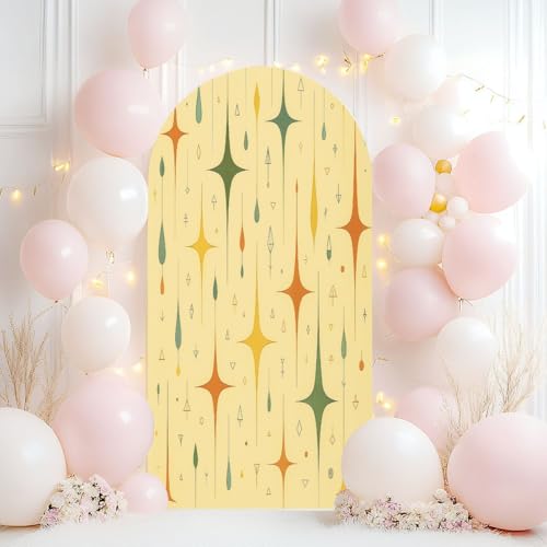 Wedding Arch Backdrop Cover 7.2FT Mid Century Retro Abstract Modern Geometric Colorful Vintage 50s 60s Spandex Fitted Arch Cover Round Top Stands Cover for Birthday Party Ceremony Banquet Decoration - color: Color11, size: 7.2x3.6 FT