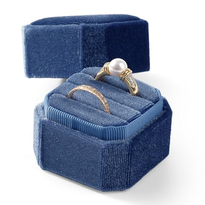 3 Slots Ring Box Velvet Ring Gift Box Wedding Day For Proposal, Engagement, Wedding, Mother's Day, Valentine's Day (Blue) - color: Blue