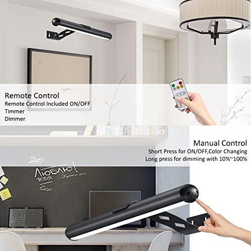 MIOBLUE Rechargeable Picture Lights with Remote,Full Metal Painting Light Display LED Battery Lamp with 3 Lighting Modes, Dimmable Dartboard Light with Timer for Paintings Potrait - color: Black, size: 13inch