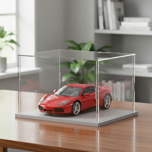 Clear Acrylic Display Case, Assemble Cube Display Box Stand with PVC Material White Base, Dustproof Protection Showcase for Collectibles Memorabilia Figurines (10*8*8inch;25*20*H20cm) - size: 10 x 8 x 8 in