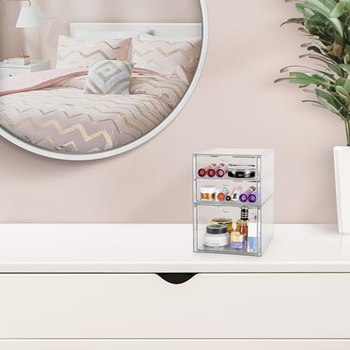 Sorbus Makeup Organizer With 3 Drawers, Acrylic Drawer Organizer for Makeup, Office Organization and Storage, Art Supplies, Jewelry, Stationary - 2 Pcs Clear Stackable Storage Bins Organizer Drawers - size: 3 Drawers