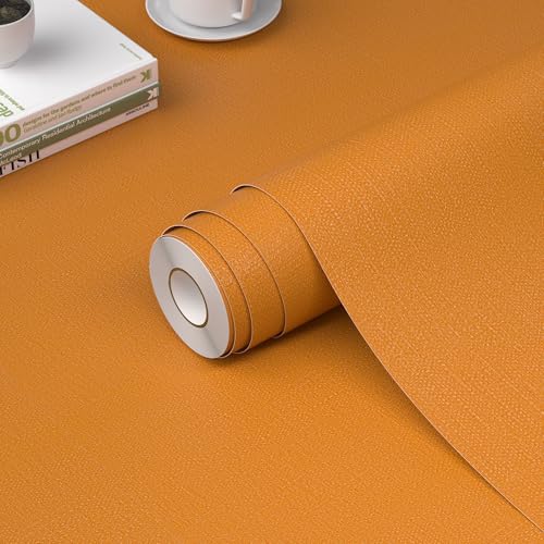 WADILE Grasscloth Peel and Stick Wallpaper 15.7in x 196.8in, Textured Contact Paper for Cabinets, Faux Linen Wall Paper Pull and Stick, Fabric Vinyl Wallpaper Self Adhesive Orange - color: Orange, size: 15.7" x 196.8"