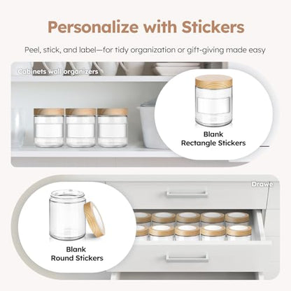 Tecohouse 8oz Glass Jars with Plastic Woodgrain Lids, 3 Pack Candle Jars with Blank Labels, 250g Clear Glass, Wide Mouth | Cosmetic Containers for Sample, Cream, Lotion, Honey, Powder, Jelly - color: Clear-Woodgrain Lids