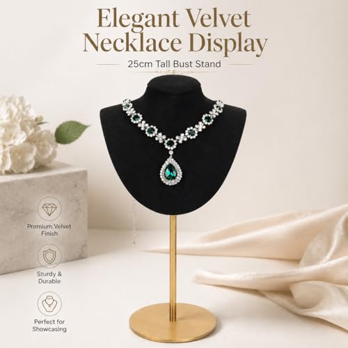 Necklace Display Stand For Selling Velvet Chain Jewelry Bust Holder Organizer With Stainless Steel Stand Jewelry Display - color: Black-9.84in