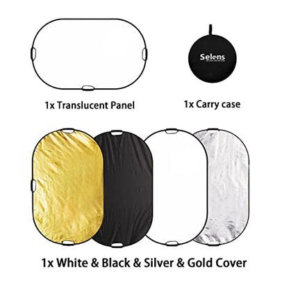 Selens 5-in-1 Oval Reflector with Handle for Photography Photo Studio Lighting & Outdoor Lighting (59 x 39 Inch) - size: 59 x 39 Inch Oval Reflector