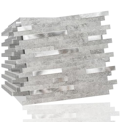 Peel and Stick Backsplash Tiles for Kitchen, 10 Sheets Grey Slate Marble PVC Wall Tile, Self Adhesive Waterproof Heat Resistant Stick On Backsplash for Bathroom, RV, Laundry Room, 9.2 Sq Ft - color: Grey Slate