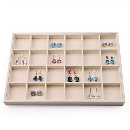 Oirlv Stackable Linen Jewelry Tray Adjustable 24 Grid Jewelry Storage Case for Drawer or Showcase - size: 24 Grids