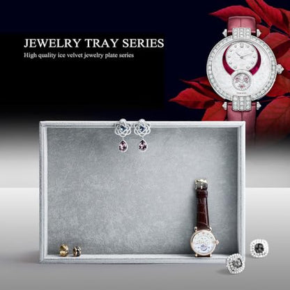 Oirlv Velvet Stackable Jewelry Trays Grids Rings Earrings Bracelet Watch Showcase Display Tray - size: 1 Grid Tray