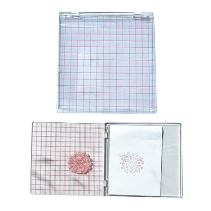 Acrylic Stamp Block with Grid 6.3”x6.3 Perfect Positioning Stamping Platform Clear Stamps Scrapbook Craft Stamping Tool for Card Making Scrapbooking Journaling and Other Paper Crafts-AT001