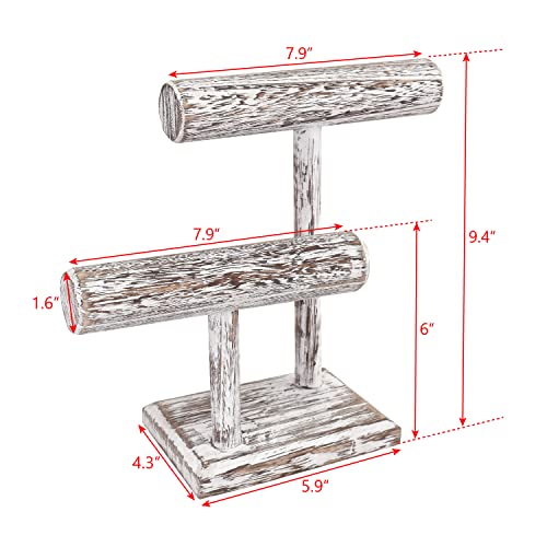 Ikee Design 2 Tier Wooden Jewelry Bracelet Watch Display Tower, Bangle Scrunchie Necklace Holder Storage Stand, 7.9 W x 4.3 D x 9.4 H in, Antique White Color - color: Antique White