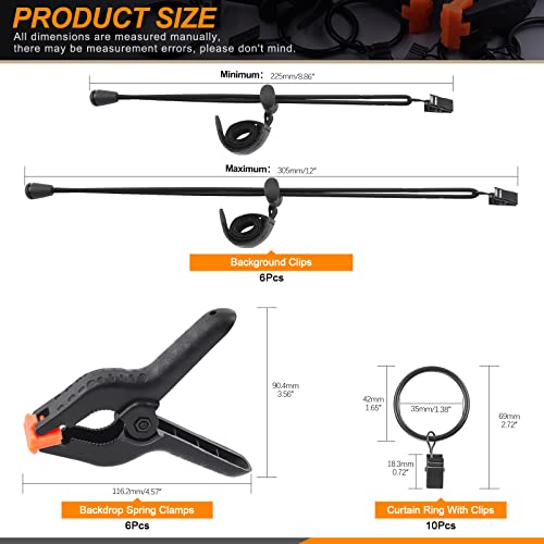 22Pcs Backdrop Kit with Clips, Clamps, Rings & Spring Clamps for Photography & Video Studio - size: Plastic Backdrop Clips Set