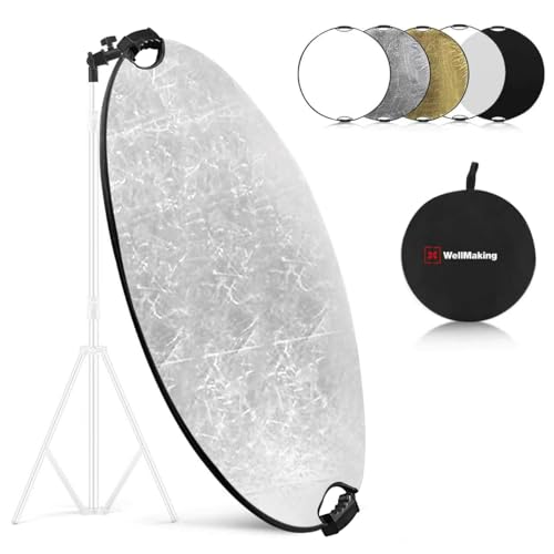 WELLMAKING 32 Inch (80cm) Reflector Photography, Collapsible Light Reflector with Bag & tilt Adapter, 5 in 1 Handle Reflector for Studio & Outdoor Lighting -Translucent, Silver, Gold, White and Black - size: 32 Inch (80cm)