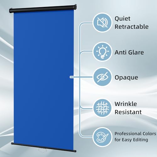 Retractable Blue Photography Backdrop 36" x 59", Portable Roll-Up, Pull-Down Background, Auto-Lock Backdrop Screen for Passport Photo, Product Photography, Headshots, Video Studio - color: Blue