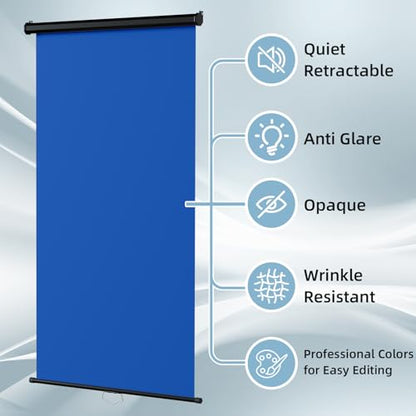 Retractable Blue Photography Backdrop 36" x 59", Portable Roll-Up, Pull-Down Background, Auto-Lock Backdrop Screen for Passport Photo, Product Photography, Headshots, Video Studio - color: Blue