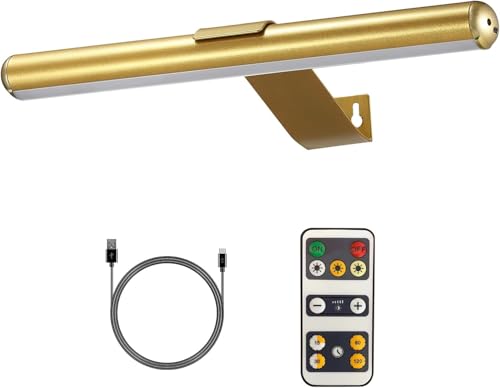 MIOBLUE Rechargeable Picture Lights with Remote,Full Metal Painting Light Display LED Battery Lamp with 3 Lighting Modes, Dimmable Dartboard Light with Timer for Frame Portrait Art - color: Gold, size: 13inch