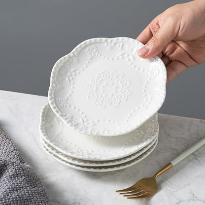 White Small Dessert Plates Set of 4,Ceramic Dinner Plates 6 Inch for Appetizer, Fruits, Cake, Salad,Microwave Safe,Christmas Gift - color: White-3