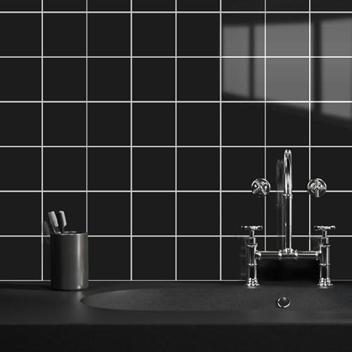 Peel and Stick Tiles for Kitchen Backsplash, New Upgrade Design 9" x9" SPC Square Marble Tiles, Glossy Black Premium Mosaic Tiles(5-Sheet) - color: Black, size: 5-sheet