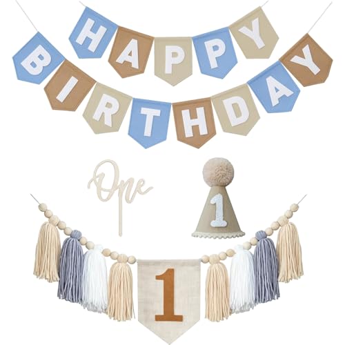 Felt Happy Birthday Banner 1st Birthday Decorations - High Chair Banner (Khaki) - color: Khaki