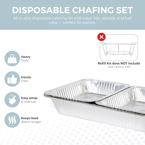 Alpha Living Large Full Size Refill Kit Disposable Chafing Buffet with - Utensils, Fuel Cans Only – Premium Chafing Dish Set for Events, Parties, Catering - size: Refill Kit (No Rack)