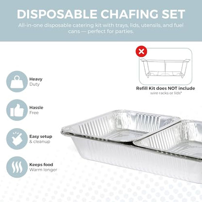 Alpha Living Large Full Size Refill Kit Disposable Chafing Buffet with - Utensils, Fuel Cans Only – Premium Chafing Dish Set for Events, Parties, Catering - size: Refill Kit (No Rack)