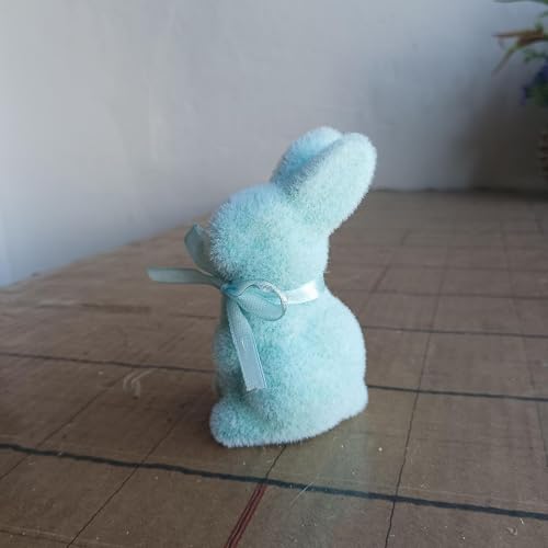 Bunny Tree Topper,Spring Festival Moss Rabbit Ornament - Flocking Bunny Topper,for Home Farmhouse Party Mantel Cabinet Porch Basket Gathering Celebration - color: Blue