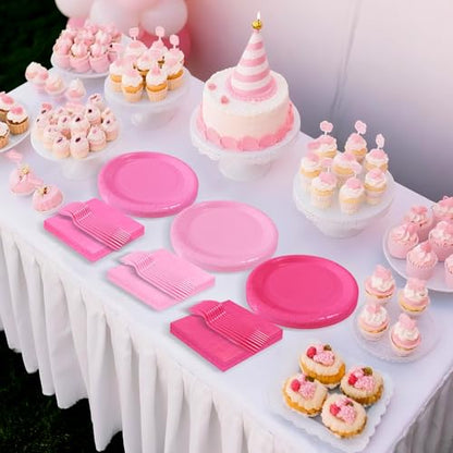 Serves 35 Guests Gradient Pink Plates and Napkins Party Supplies,7" Gradient Pink Birthday Dessert Paper Plates and Napkins,Disposable Party Dinnerware for Wedding,Graduation - color: Gradient Pink