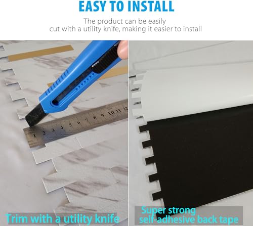 10-Sheet Peel and Stick Backsplash Tile, PVC Mixed Metal Stick on Kitchen, Bathroom Vanities, Fireplace Décor, Laundry Table (White Marble + Golden-2) - color: White Marble + Golden-2