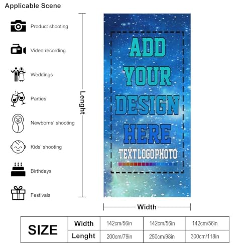 Custom Backdrop, Personalized Backdrops Photography Cloth Add Design Your Own Photo Logo Text, Customize Backdrop for Video Studio Portrait Photoshoot Parties Photography Screen Sheet 56"×118" - size: 56"×118" / 142×300CM