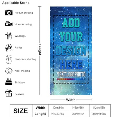 Custom Backdrop, Personalized Backdrops Photography Cloth Add Design Your Own Photo Logo Text, Customize Backdrop for Video Studio Portrait Photoshoot Parties Photography Screen Sheet 56"×118" - size: 56"×118" / 142×300CM