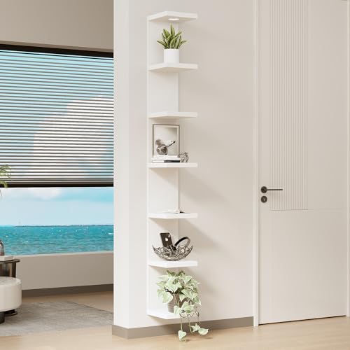 LitaEther Versatile 7 Tier Wall Shelf Unit,White Lack Wall Shelf,Display Floating Shelf with LED Remote Control Light - color: White, size: 7 Tier